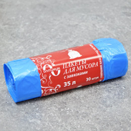 Мешки для мусора 30шт 35л с завязкой Оптимум ПНД голубой