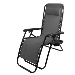 Кресло-шезлонг складное "Люкс" чёрное с подставкой CHO-137-14