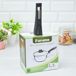 Ковш 1,2л Гранит black со съемной ручкой и стеклянной крышкой