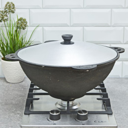 Казан 16л чугунный с крышкой, плоское дно, BARAKA Узбекистан