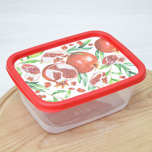 Контейнер для продуктов 0,85л прямоугольный с декором красный