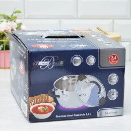 Кастрюля 2,4л нерж, капсульное дно Barton Steel коричневые ручки