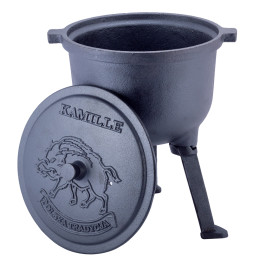 Казан 4л чугунный на ножках с крышкой и креплениями