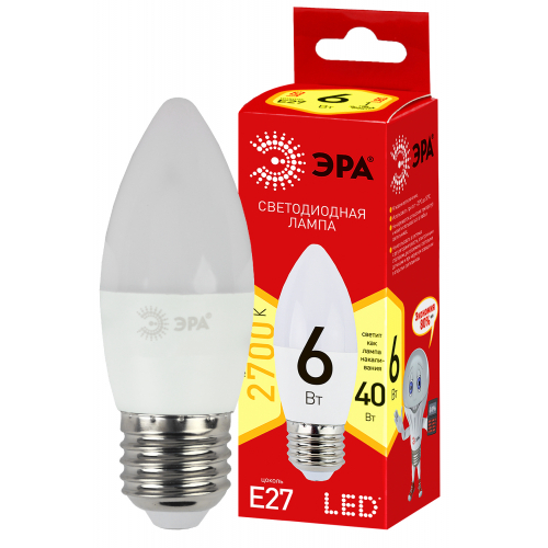 Лампа светодиодная Эра ECO LED B35-6W-865-E27 (диод, свеча, 6Вт, хол, E27)