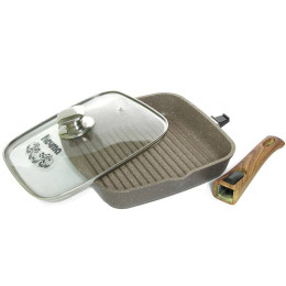 Сковорода гриль 26*26 Гранит brown со съемной ручкой и крышкой