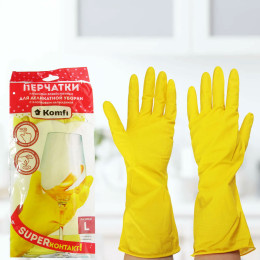 Перчатки латексные Для деликатной уборки с х/б напылением XL желтые Komfi