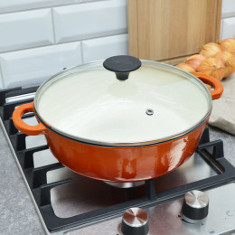 Жаровня 2л чугунная эмалированная, стеклянная крышка тм MYRON COOK