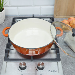 Жаровня 2л чугунная эмалированная, стеклянная крышка тм MYRON COOK