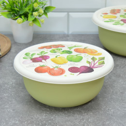 Миска 2,1л с крышкой с декором салатовый