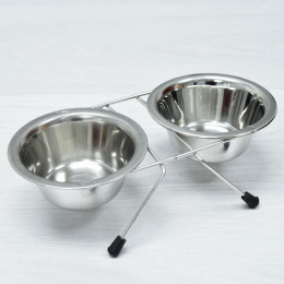 Подставка с двумя мисками, нержавеющая сталь, 2*12см