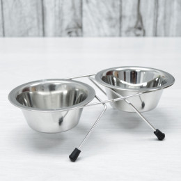 Подставка с двумя мисками, нержавеющая сталь, 2*12см