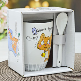 Кружка бочка 340мл с ложкой Радость