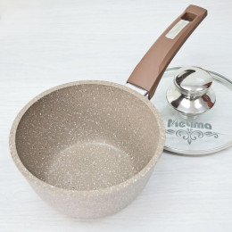 Ковш 1,2л Гранит brown с несъемной ручкой и стеклянной крышкой