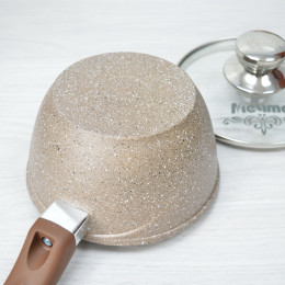 Ковш 1,2л Гранит brown с несъемной ручкой и стеклянной крышкой