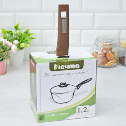 Ковш 1,2л Гранит brown с несъемной ручкой и стеклянной крышкой