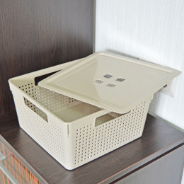 Коробка 11л с крышкой квадратная "Лофт" латте