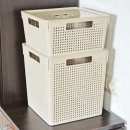 Коробка 11л с крышкой квадратная "Лофт" латте